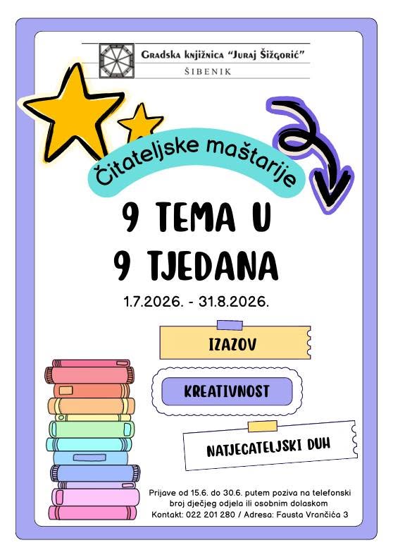 Ljetni čitateljski izazov šibenke knjižnice "Čitateljske maštarije"