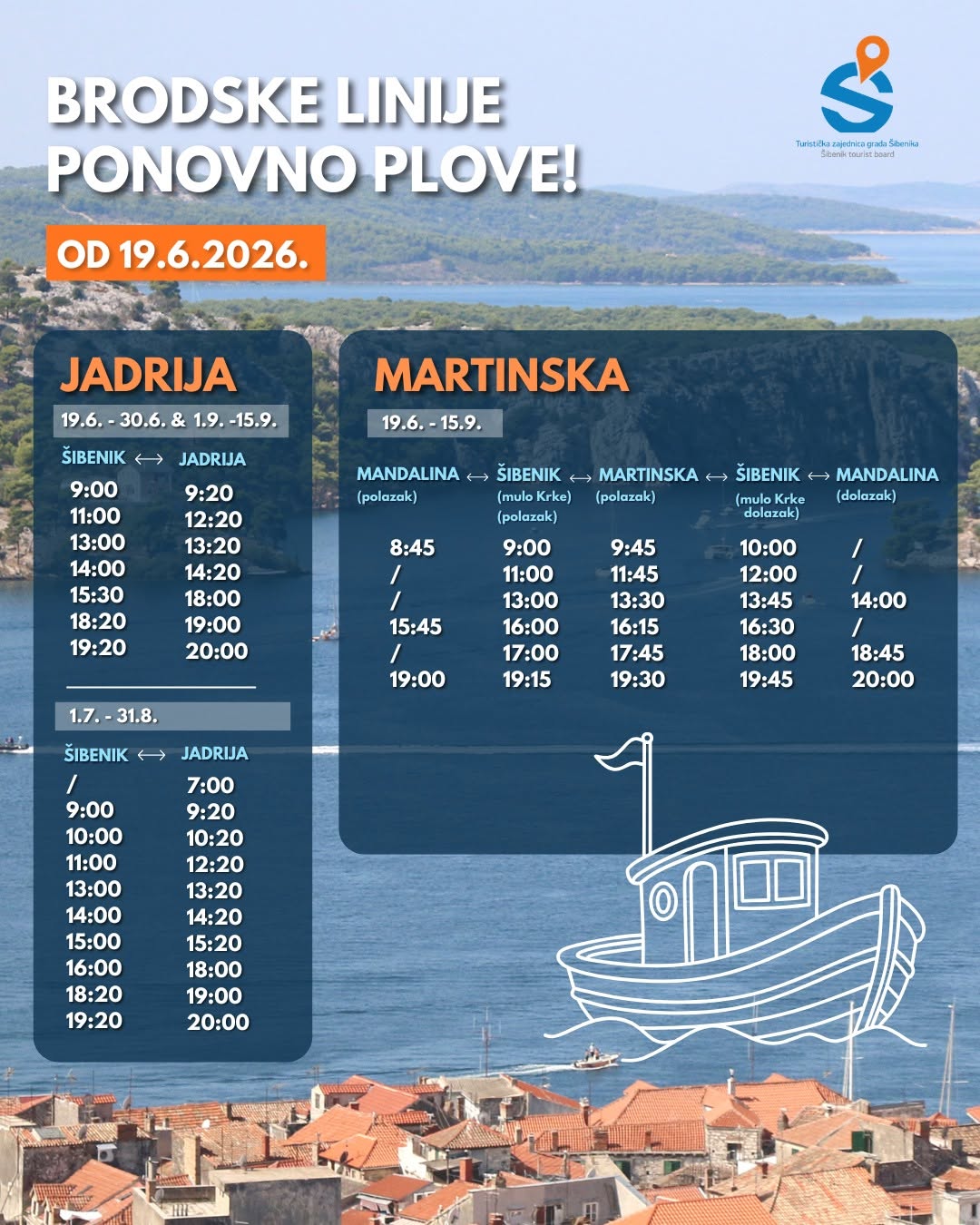 Vozni red brodova za Jadriju i Martinsku